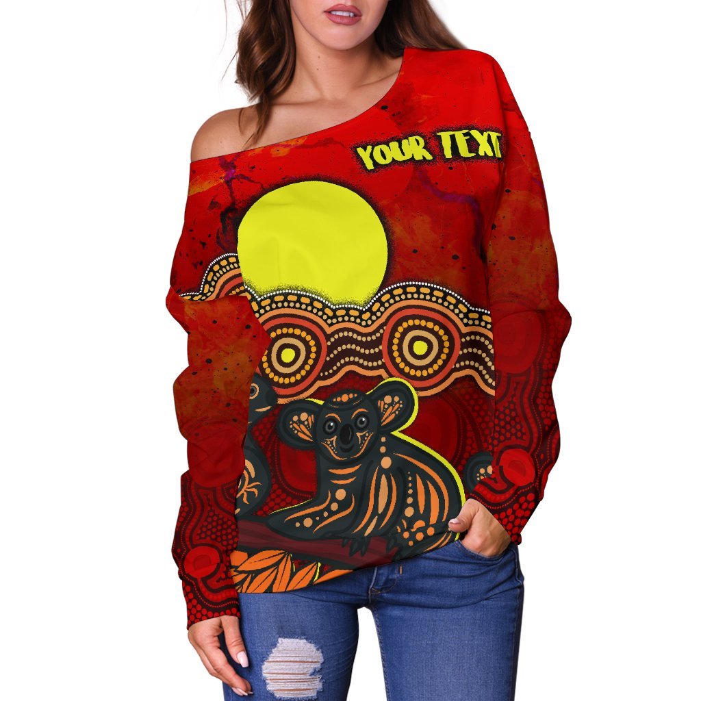 [Custom Text] Aboriginal Off Shoulder Sweater - Australian Indigenous Koala - Vibe Hoodie