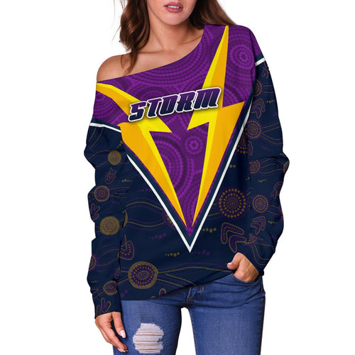 Storm Women Off Shoulder Sweater Indigenous Artsy Style - Vibe Hoodie