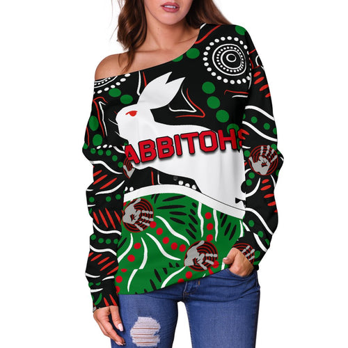 Rabbitohs Women Off Shoulder Sweater Aboriginal - Vibe Hoodie