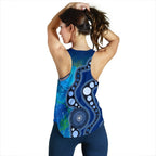 Aboriginal Women's Racerback Tank - Australia Indigenous Flag Circle Dot Painting Art (Blue) - Vibe Hoodie