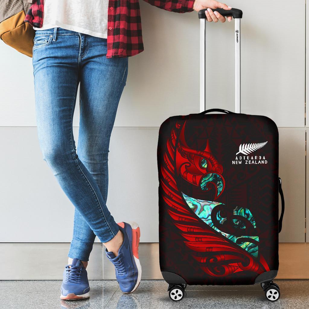 new-zealand-luggage-cover-manaia-paua-fern-wing-red