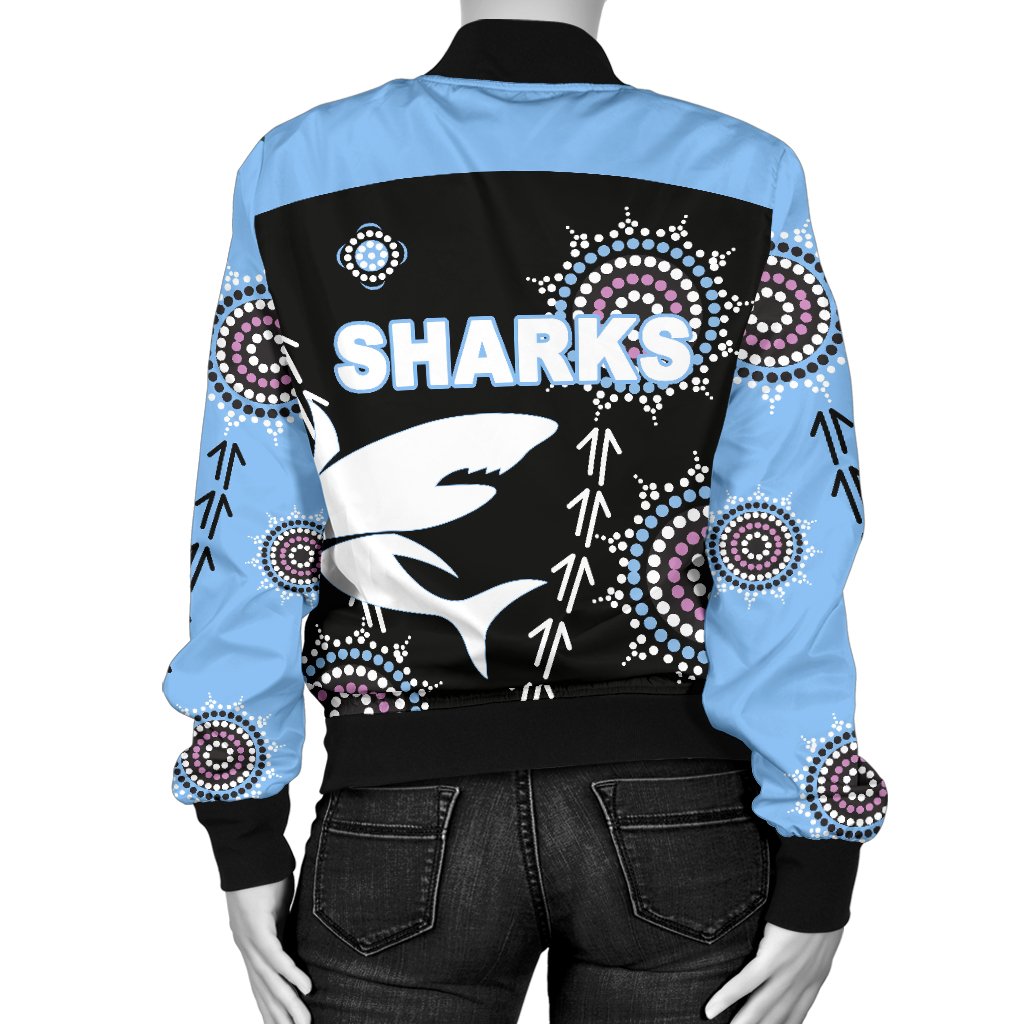 cronulla-womens-bomber-jacket-sharks-simple-indigenous-black
