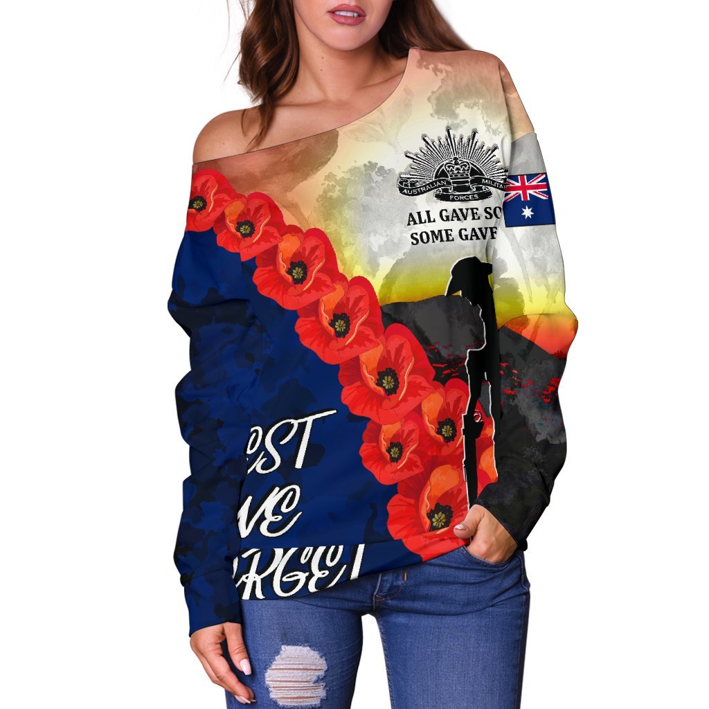 Anzac Lest We Forget Women's Off Shoulder Sweater - All Gave Some, Some Gave All - - Vibe Hoodie