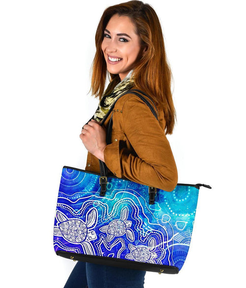 aboriginal-leather-tote-bag-sea-turtle-with-indigenous-patterns-blue