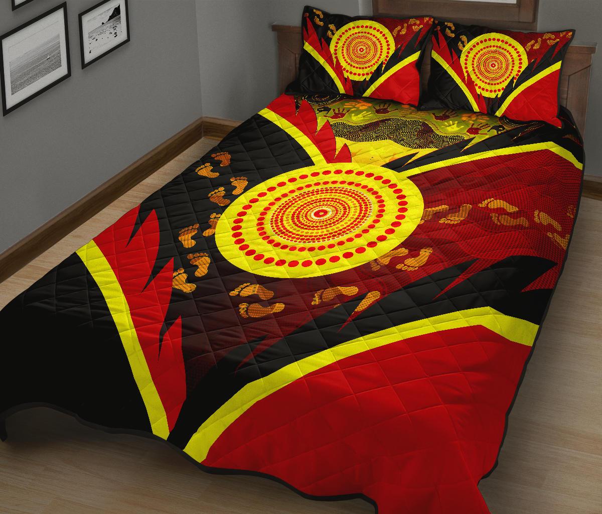 aboriginal-quilt-bed-set-indigenous-flag-with-footprint-hand-art