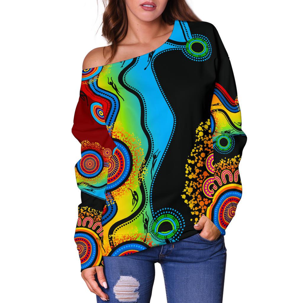 Off Shoulder Sweater - Aboriginal Sweater Blue Dream - Vibe Hoodie