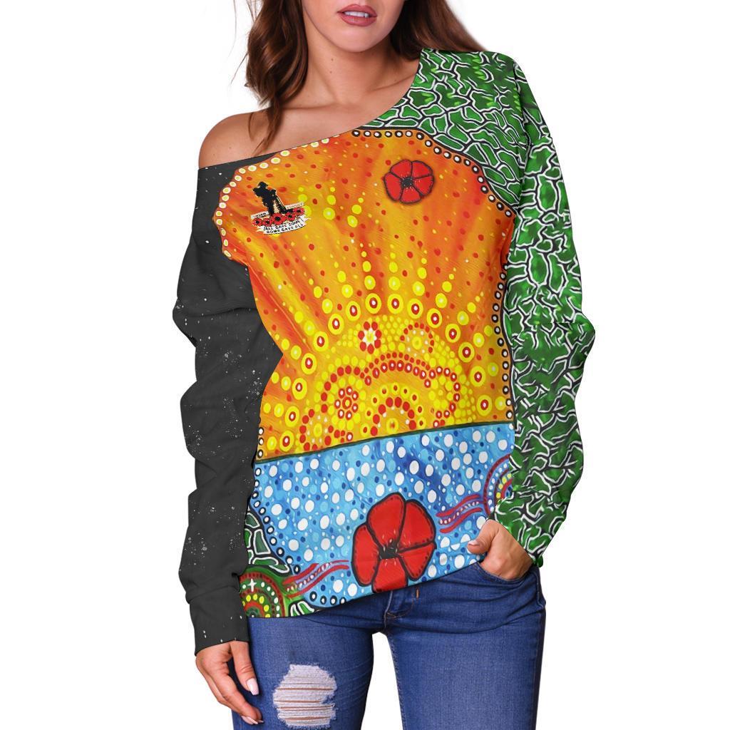 Anzac Day Off Shoulder Sweater - Lest We Forget Poppy - Vibe Hoodie