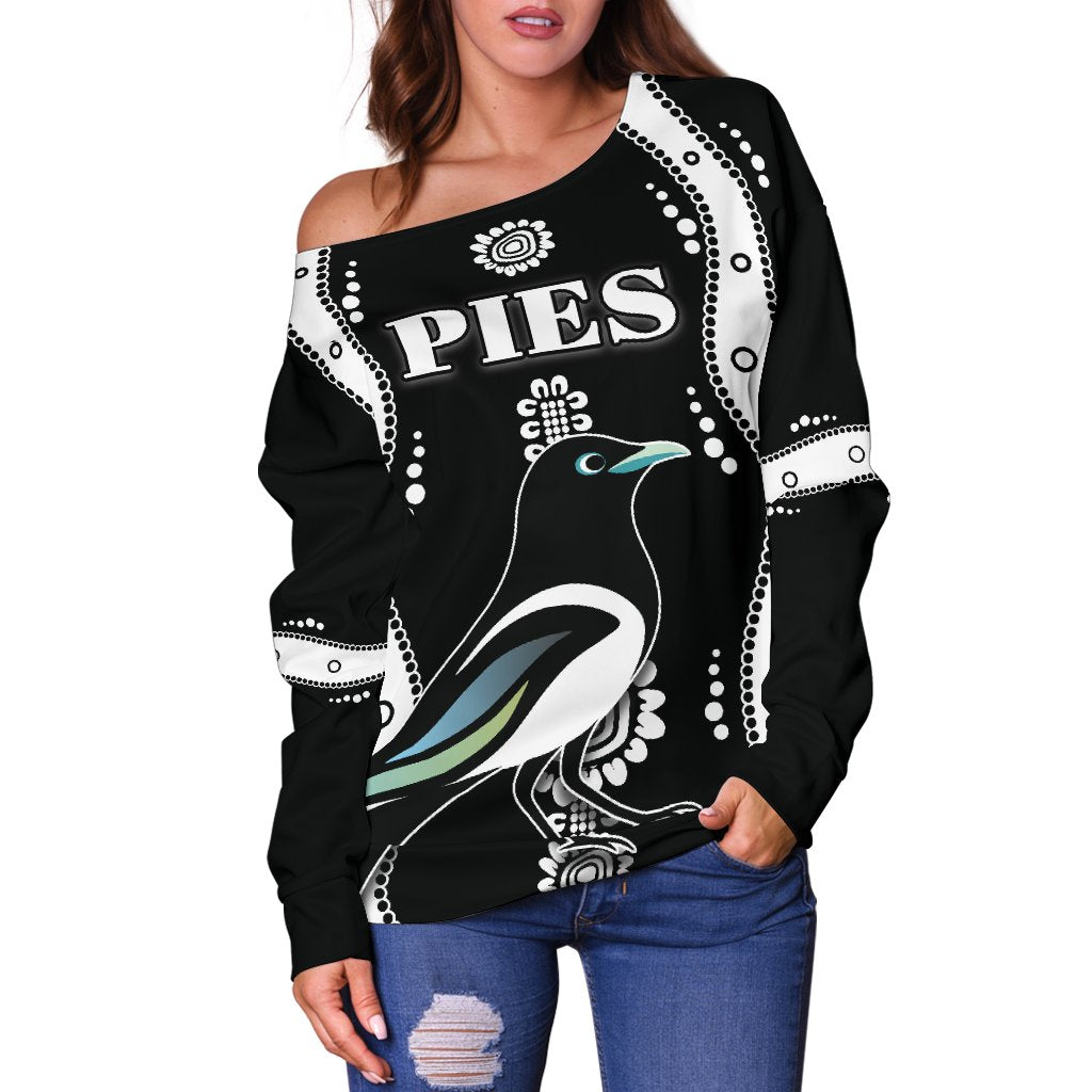 Collingwood Women Off Shoulder Sweater  Pies Indigenous - Black - Vibe Hoodie