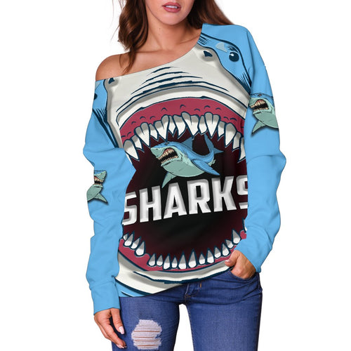 Sharks Rugby Off Shoulder Sweater Cronulla Sutherland - Vibe Hoodie