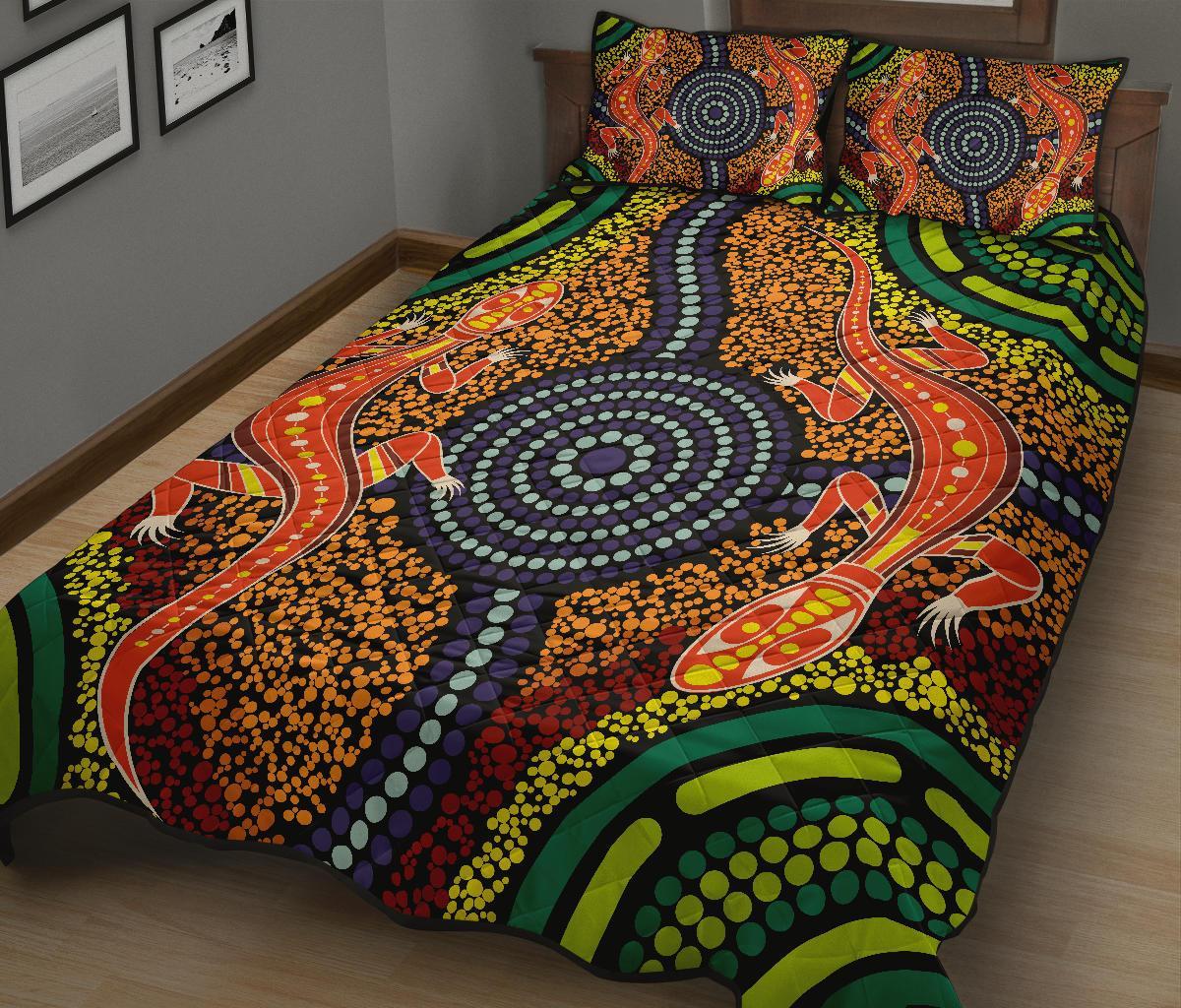 1st-australia-quilt-bed-set-aboriginal-two-lizards-dot-painting-circle