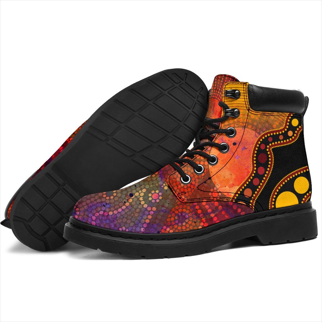 aboriginal-all-season-boots-australia-indigenous-flag-circle-dot-painting-art-golden