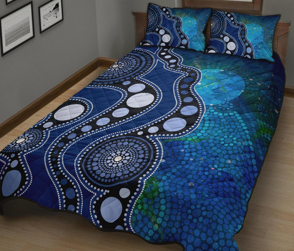 aboriginal-quilt-bed-set-australia-indigenous-flag-circle-dot-painting-art-blue