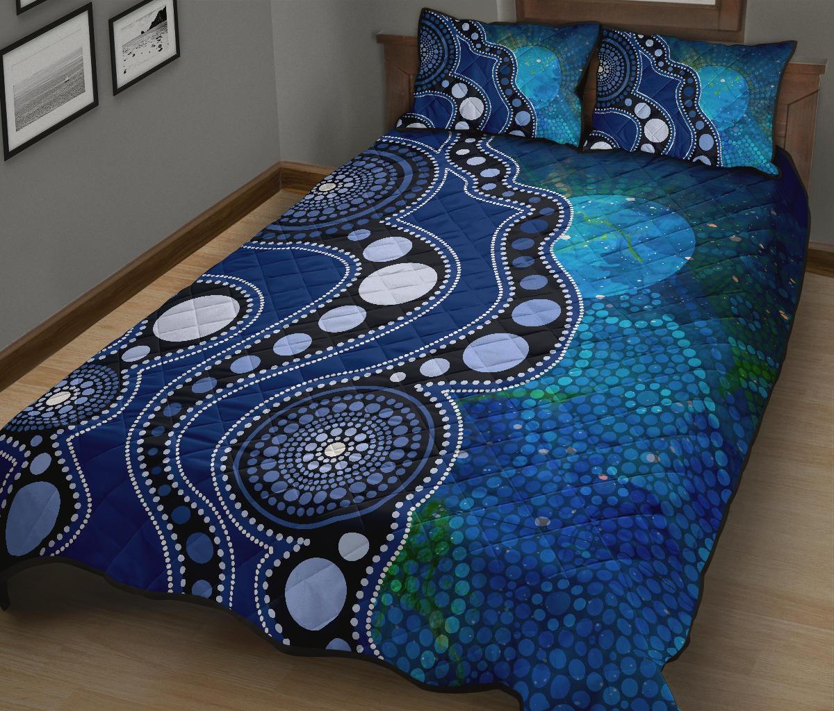 aboriginal-quilt-bed-set-australia-indigenous-flag-circle-dot-painting-art-blue