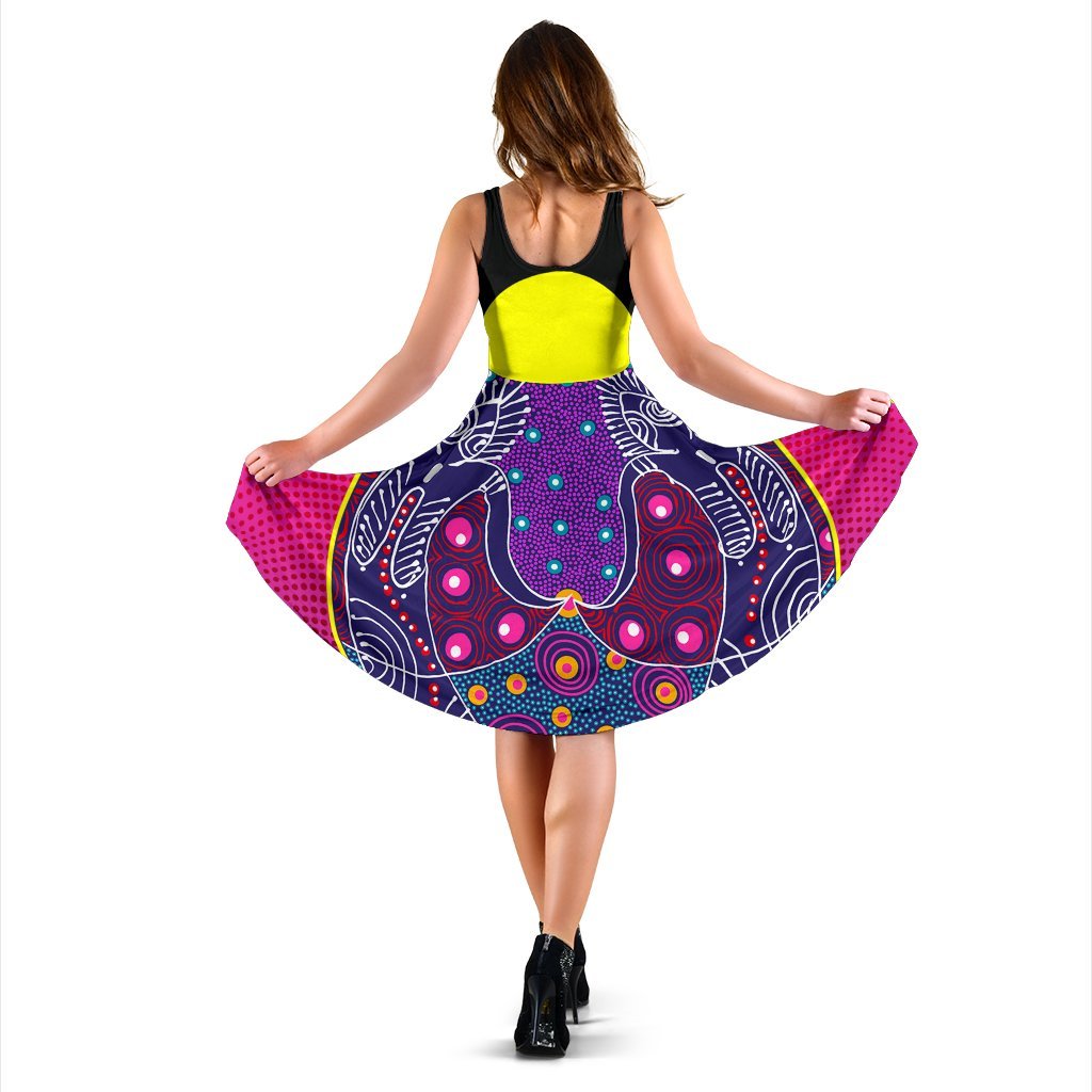 Midi Dress - Aboriginal Sublimation Dot Pattern Style (Violet) - Vibe Hoodie