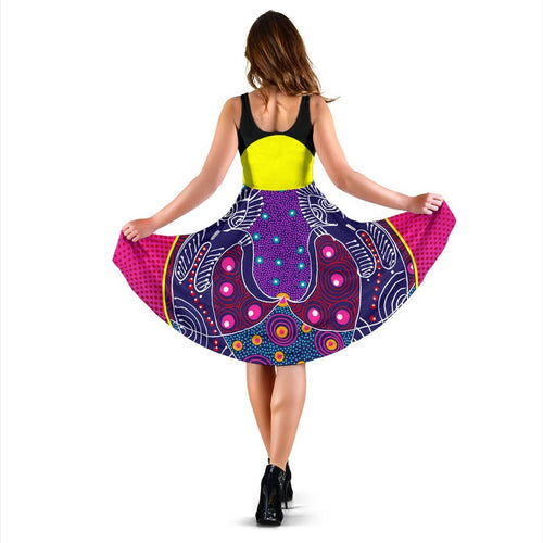 Midi Dress - Aboriginal Sublimation Dot Pattern Style (Violet) - Vibe Hoodie