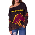 Brisbane Women Off Shoulder Sweater Broncos Simple Indigenous - Vibe Hoodie