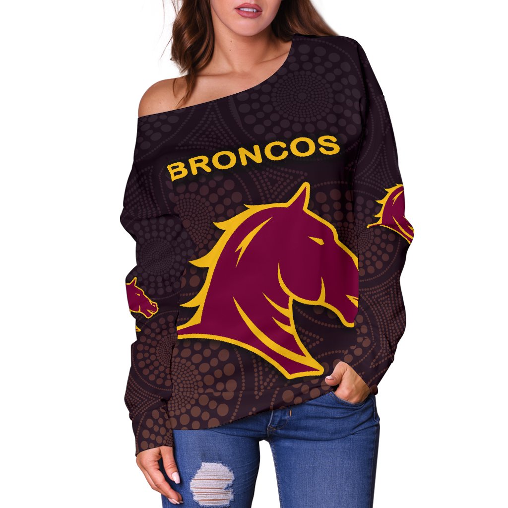 Brisbane Women Off Shoulder Sweater Broncos Simple Indigenous - Vibe Hoodie