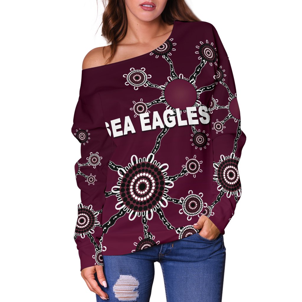 Warringah Women's Off Shoulder Sweater Sea Eagles Simple Indigenous - Vibe Hoodie