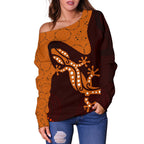 Aboriginal Women's Off Shoulder Sweater - Lizard in Aboriginal Dreaming - Vibe Hoodie