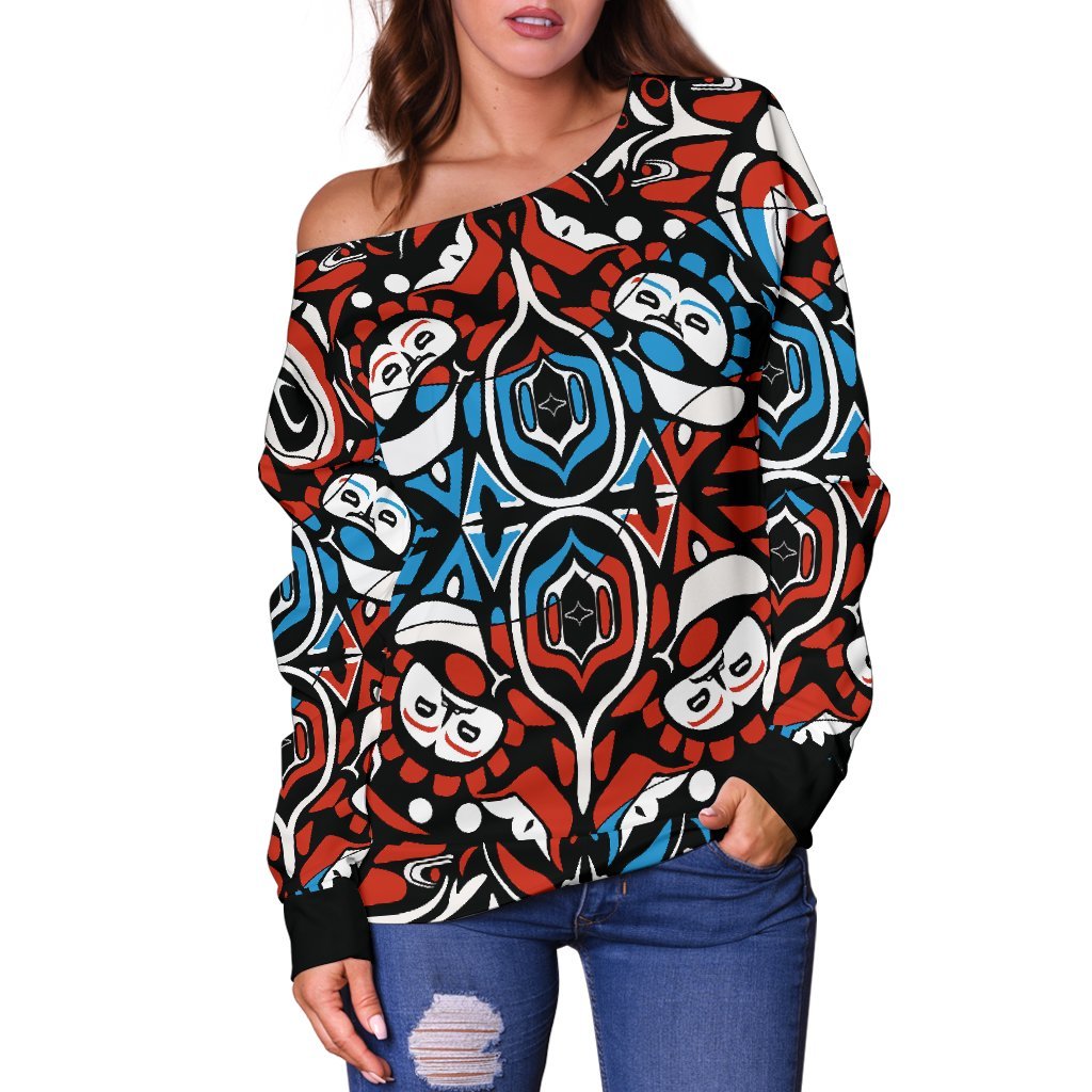 Canada Haida Pattern Off Shoulder Sweater - Vibe Hoodie