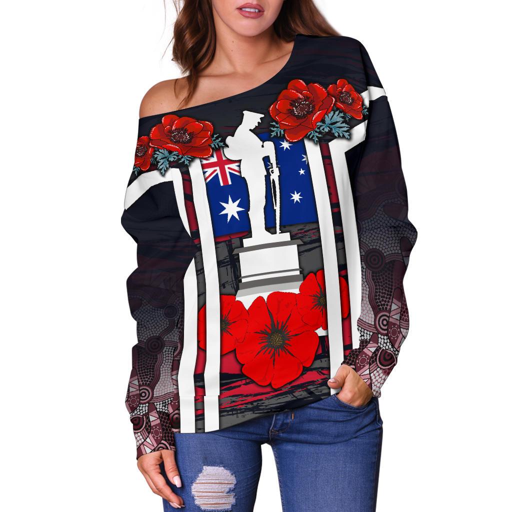 Off Shoulder Sweater - Anzac Day Sweater - Poppy Flowerss Dot Painting - Women - Vibe Hoodie