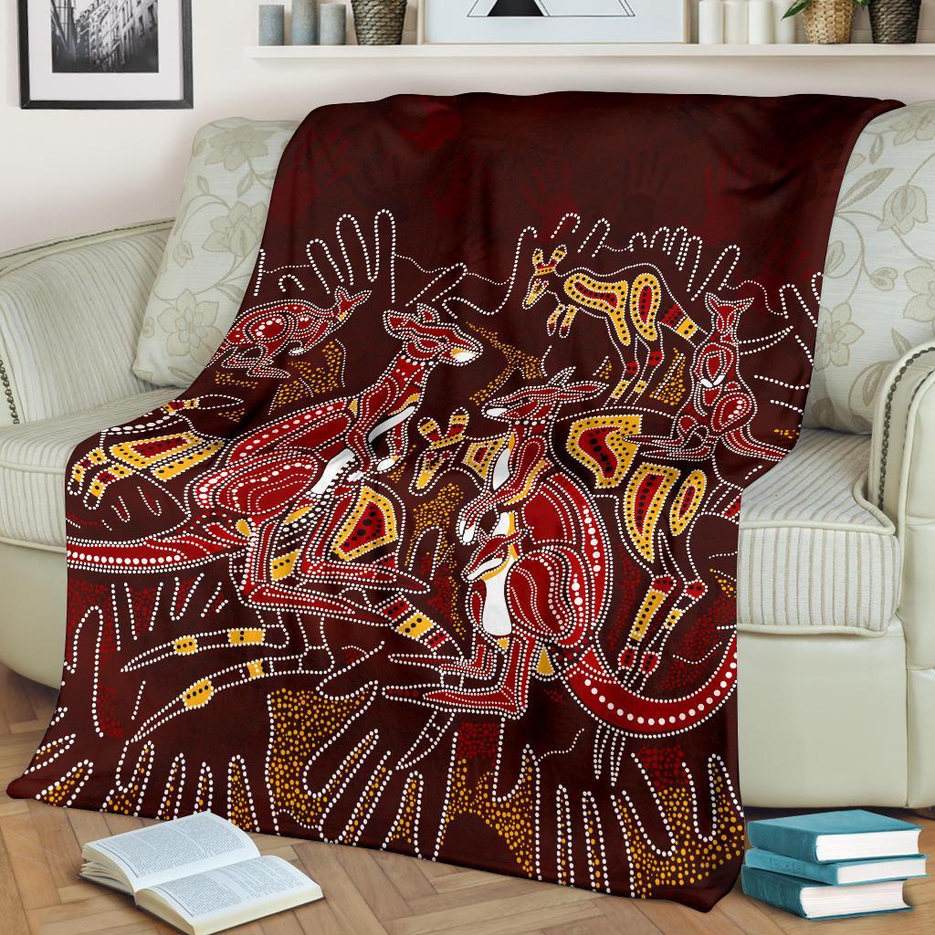 custom-aboriginal-premium-blanket-kangaroo-family-with-hand-art