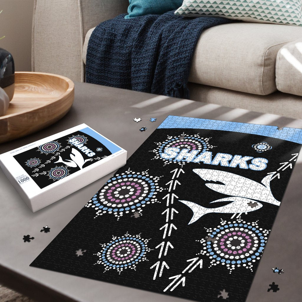 cronulla-premium-wood-jigsaw-puzzle-sharks-simple-indigenous-black