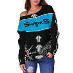 Sharks Women's Off Shoulder Sweater Aboriginal Black - Vibe Hoodie