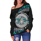 Maori New Zealand Women's Off Shoulder Sweater Hei Tiki Sport Style - Vibe Hoodie
