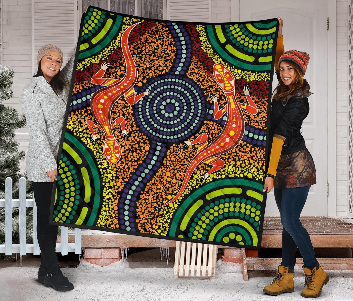 1st-australiapremium-quilt-aboriginal-two-lizards-dot-painting-circle