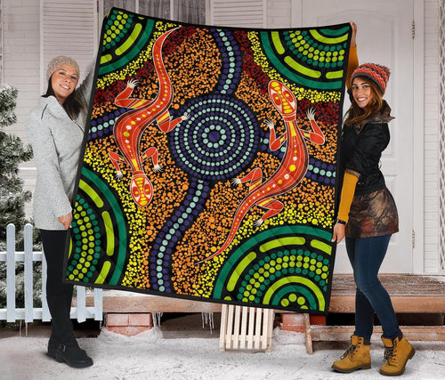 1st-australiapremium-quilt-aboriginal-two-lizards-dot-painting-circle