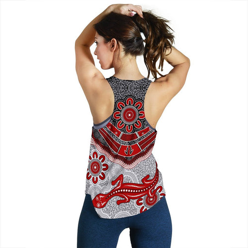 Aboriginal Women's Racerback Tank - Indigenous Boomerang and Lizard Art - Vibe Hoodie