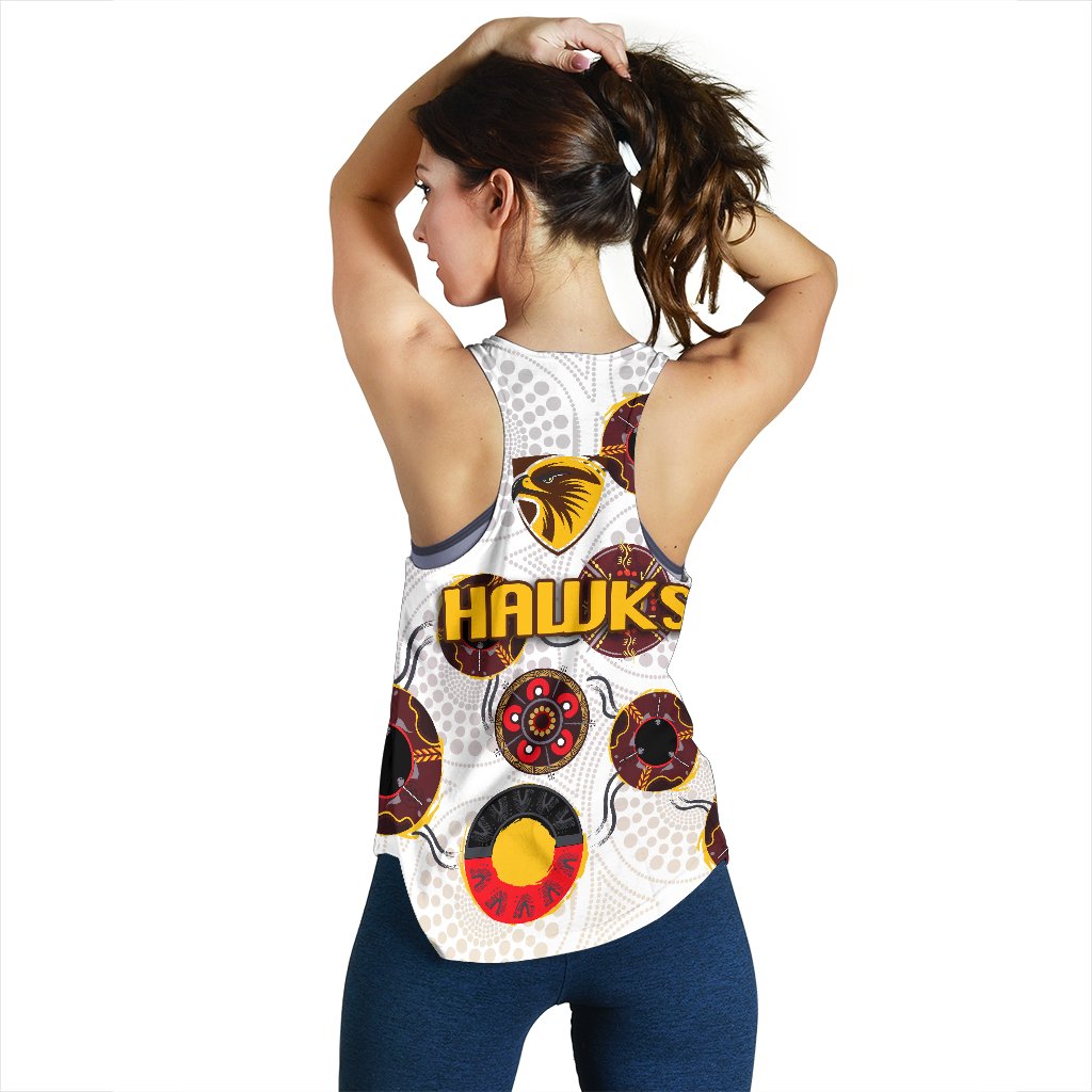 Hawthorn Women Racerback Tank Hawks Indigenous - White - Vibe Hoodie