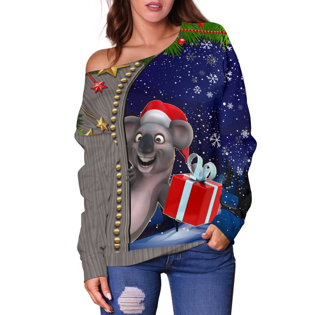 Christmas  Women's Off Shoulder Sweater - Funny Koala Christmas- - Vibe Hoodie