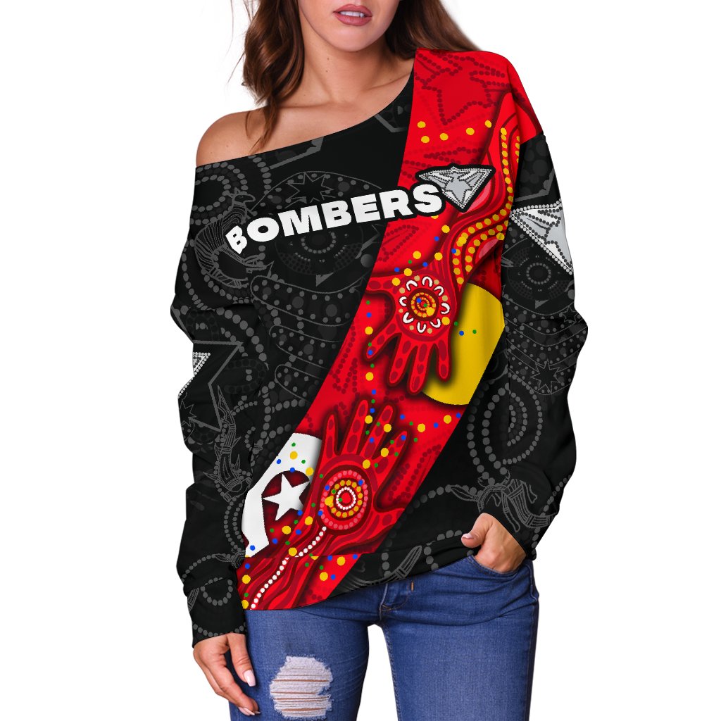 Bombers Naidoc Week Women's Off Shoulder Sweater Essendon Ingenious - Vibe Hoodie