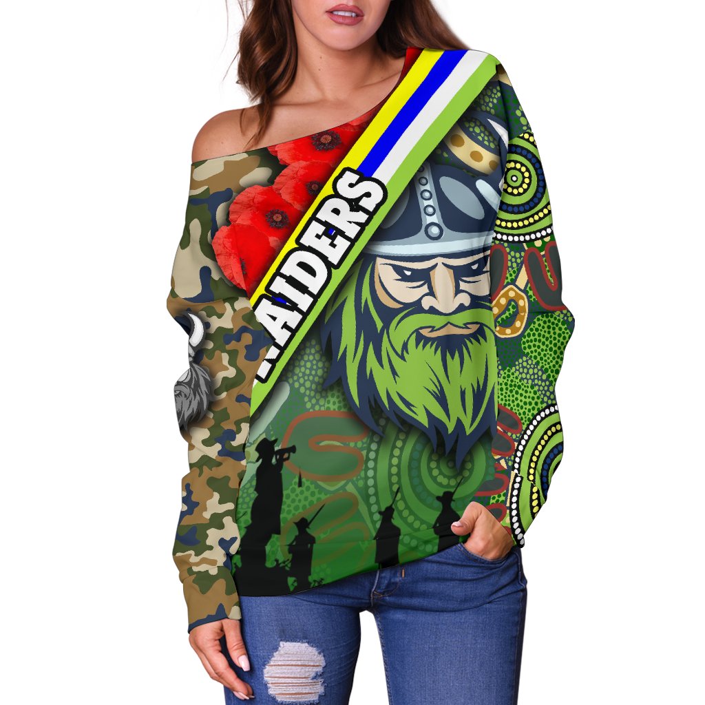 Raiders Women's Off Shoulder Sweater Canberra Anzac Day - Vibe Hoodie