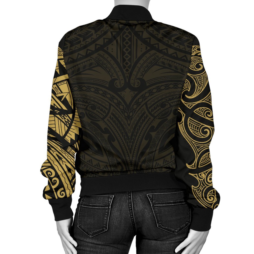 new-zealand-womens-bomber-jacket-maori-polynesian-tattoo-gold