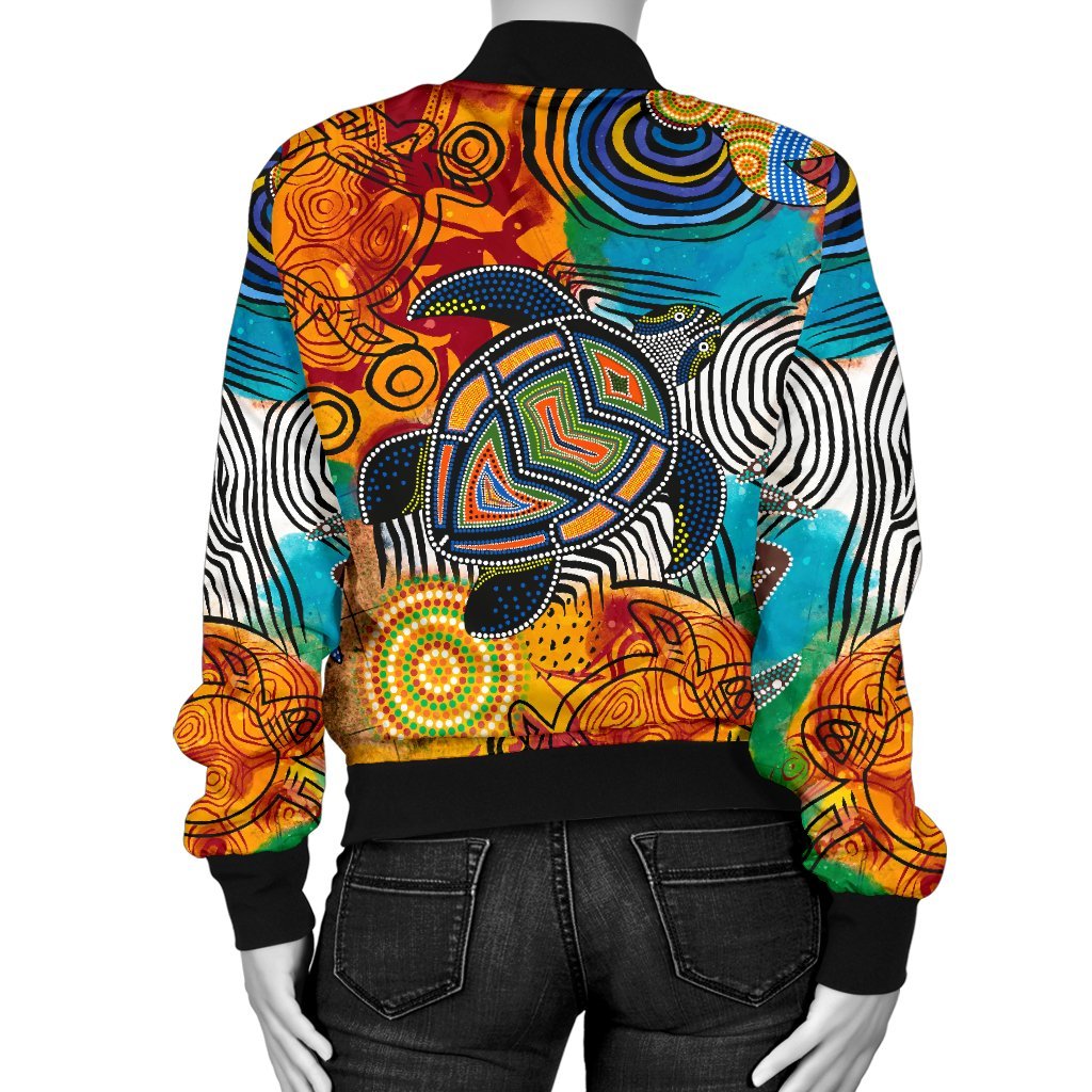 aboriginal-personalised-womens-bomber-jacket-turtle-indigenous-art