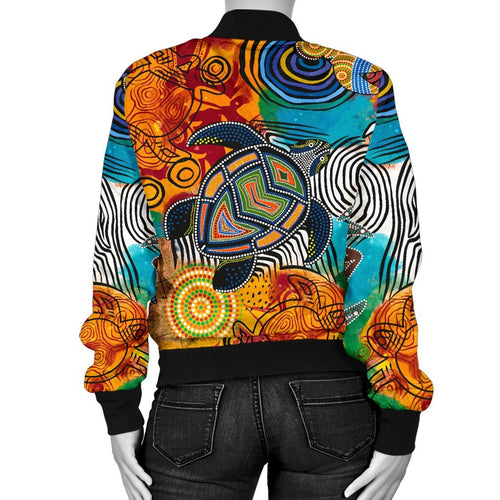aboriginal-personalised-womens-bomber-jacket-turtle-indigenous-art