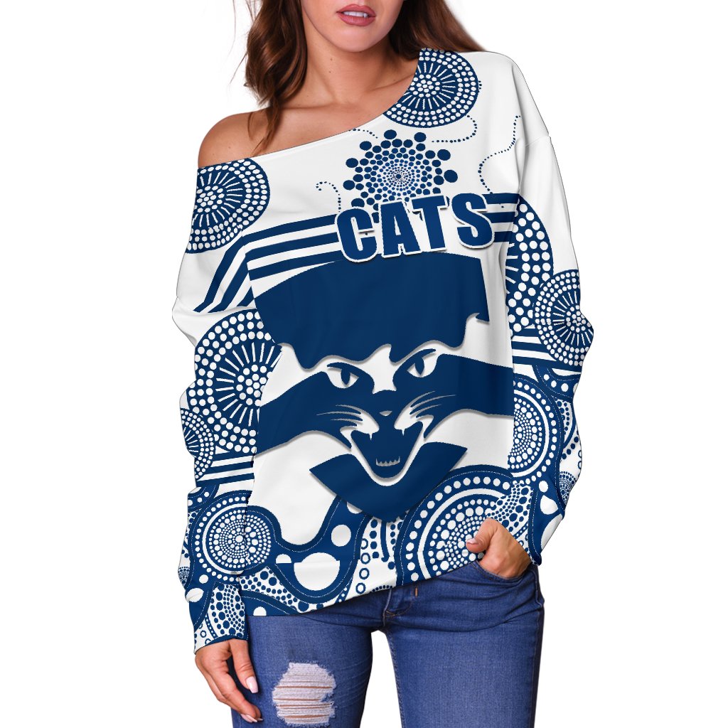 Cats Off Shoulder Sweater Geelong Indigenous - Vibe Hoodie