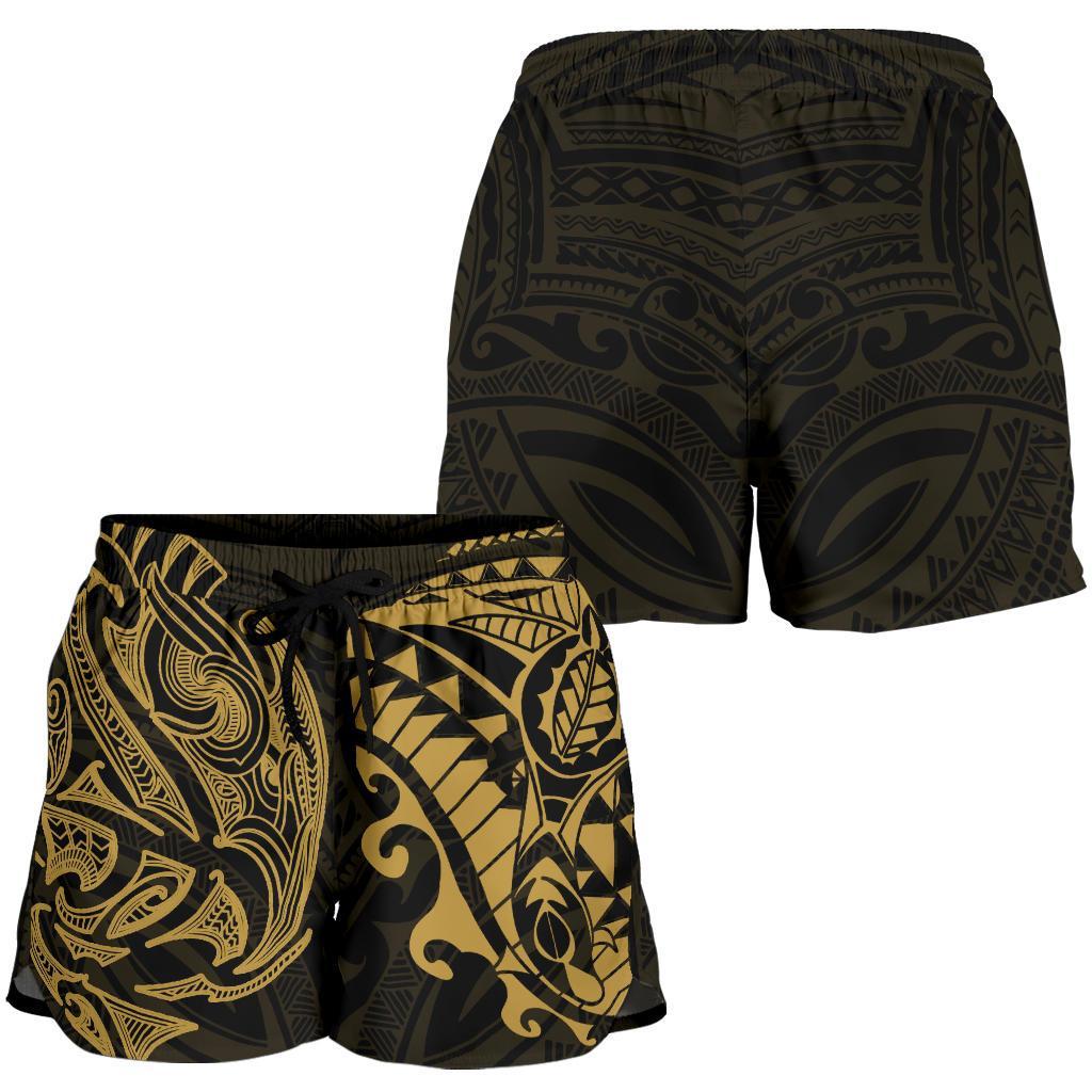 New Zealand All Over Print Women's Shorts, Maori Polynesian Tattoo Gold - Vibe Hoodie