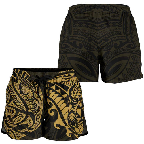 New Zealand All Over Print Women's Shorts, Maori Polynesian Tattoo Gold - Vibe Hoodie
