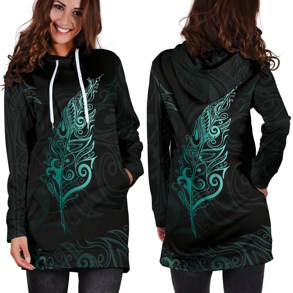 light-silver-fern-new-zealand-hoodie-dress-turquoise