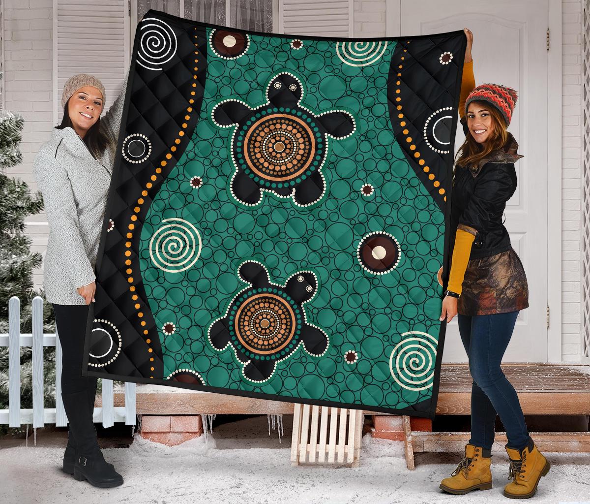 aboriginal-premium-quilt-australia-green-turtle-dot-painting-art