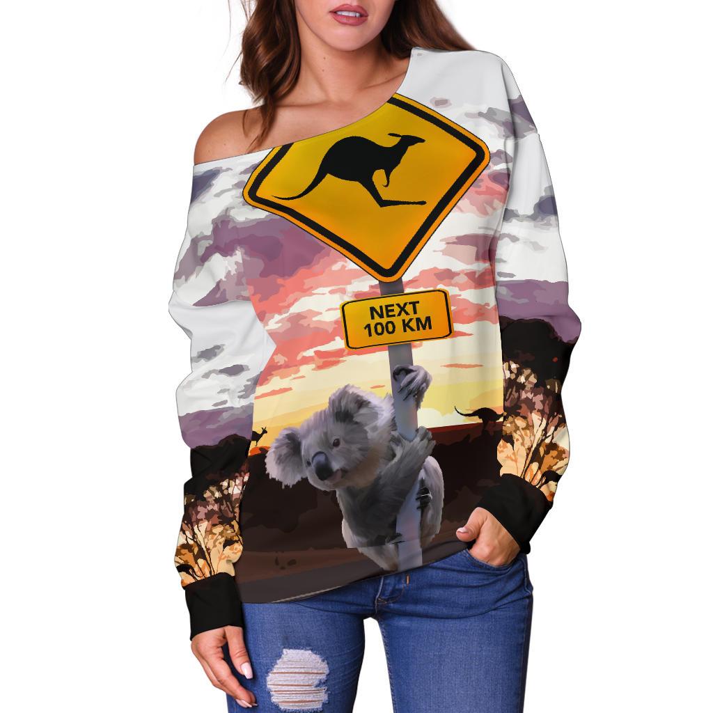 Off Shoulder Sweater - Koala Sweater Kangaroo Sign Landscape Art - Vibe Hoodie