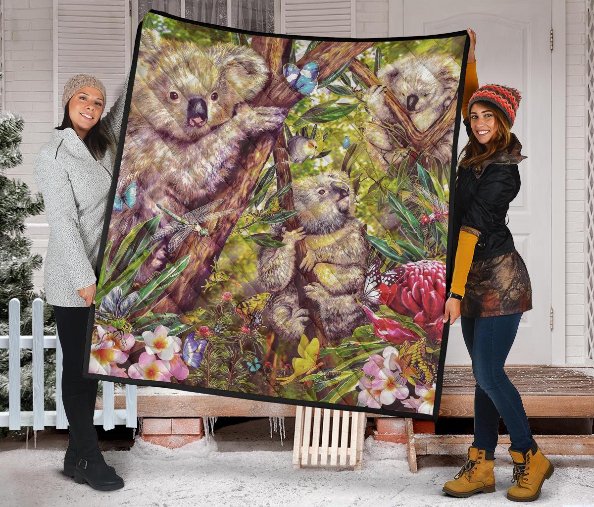 premium-quilt-3d-koala-with-waratah-flower-quilt