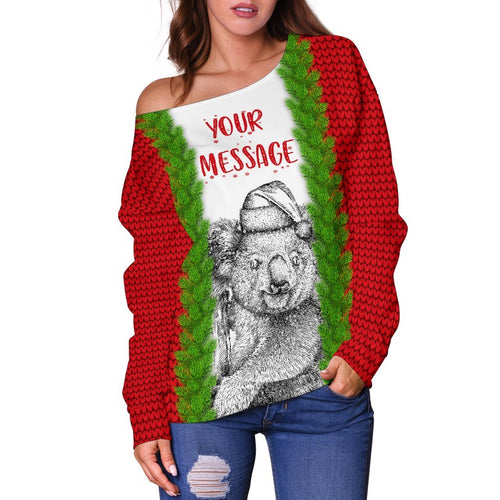[Custom] Christmas Women's Off Shoulder Sweater - Merry Christmas Koala - Vibe Hoodie