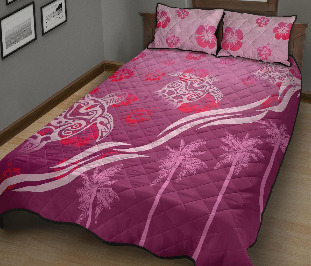 pink-turtle-hibiscus-quilt-bed-set