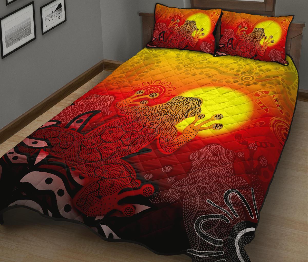 aboriginal-quilt-bed-set-indigenous-frog-red