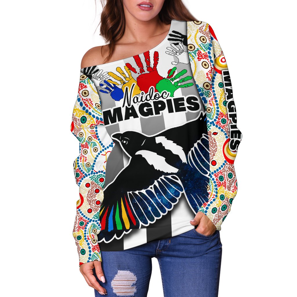 (Custom Personalised) Magpies Naidoc Week Women's Off Shoulder Sweater Collingwood Modern Style - Vibe Hoodie